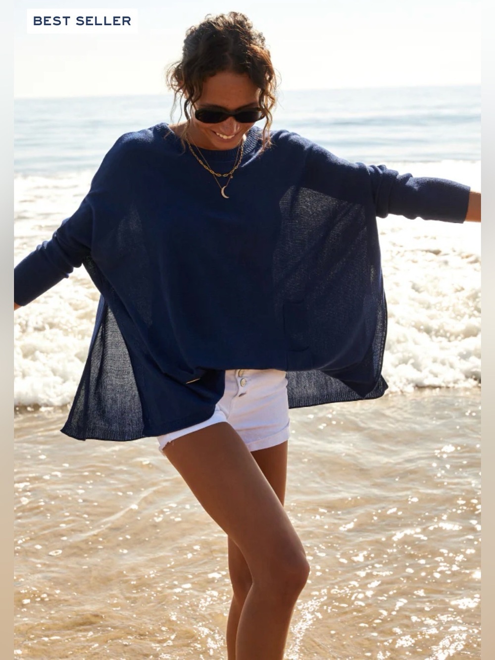 Mersea NWT Catalina Traveler Sweater Deepwater Blue ONE SIZE Breezy Crewneck